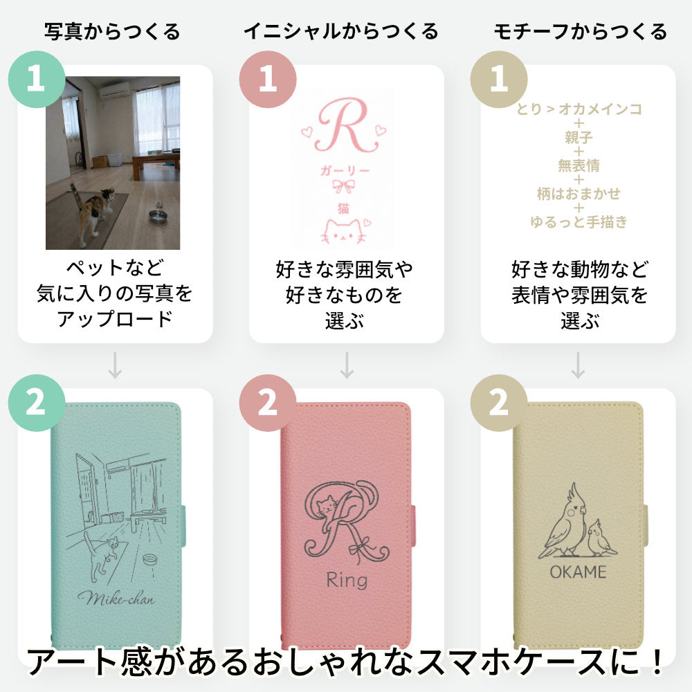 ラインアート オーダーメイドくすみカラー手帳型ケース