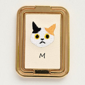 うちの猫 多機能リング 【 刺繍 猫 名入れ 】スマホリング スマホスタンド