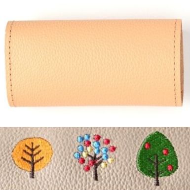 シマエナガとネコ 三つ折り キーケース 【 シュリンクレザー 刺繍 】 姫路レザー 本革