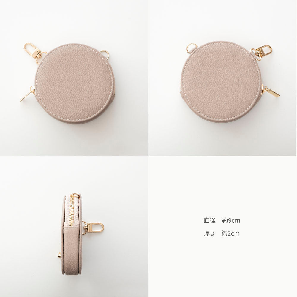 ミラー付き スマホポシェット&ラウンドポーチ セット simple 名入れ ミニ財布