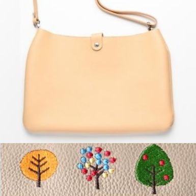 シマエナガとネコ ショルダーバッグ 【 シュリンクレザー 刺繍 】姫路レザー 長さ調節可ストラップ ポシェット