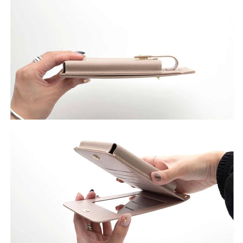 ミラー付き スマホポシェット&ラウンドポーチ セット simple 名入れ ミニ財布