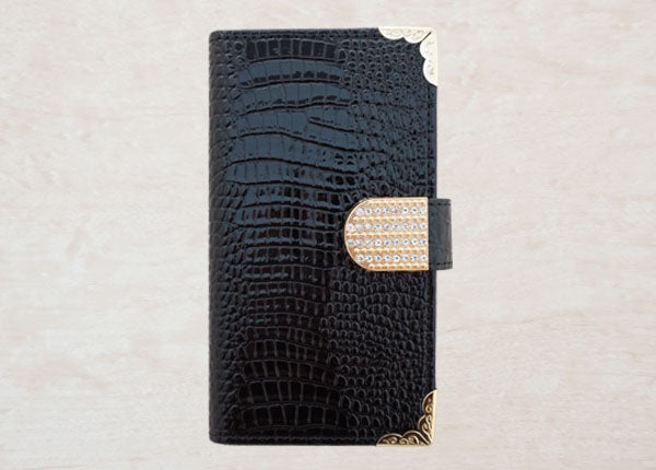 Xperia 10 VII SOG16 au クロコダイル・ラインストーンキラキラバックル 手帳型ケース