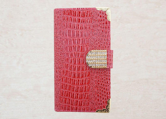 Galaxy S26 SCG36 au クロコダイル・ラインストーンキラキラバックル 手帳型ケース