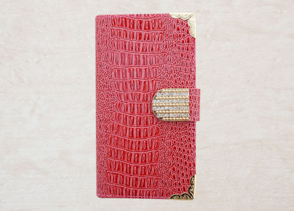 Xperia 10 VII SOG16 au クロコダイル・ラインストーンキラキラバックル 手帳型ケース