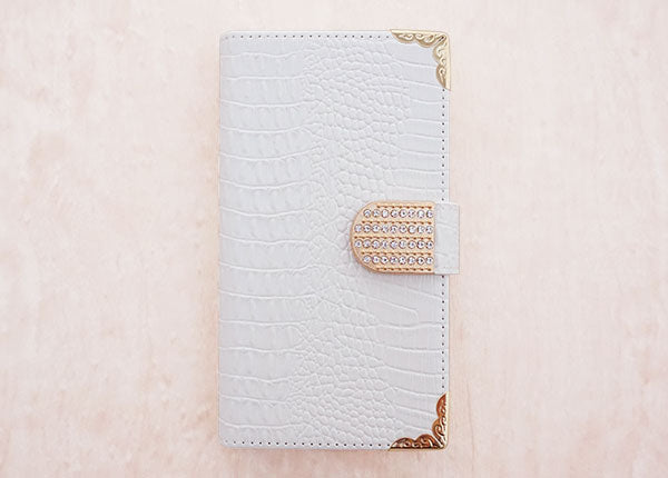 AQUOS R10 SH-51F docomo クロコダイル・ラインストーンキラキラバックル 手帳型ケース