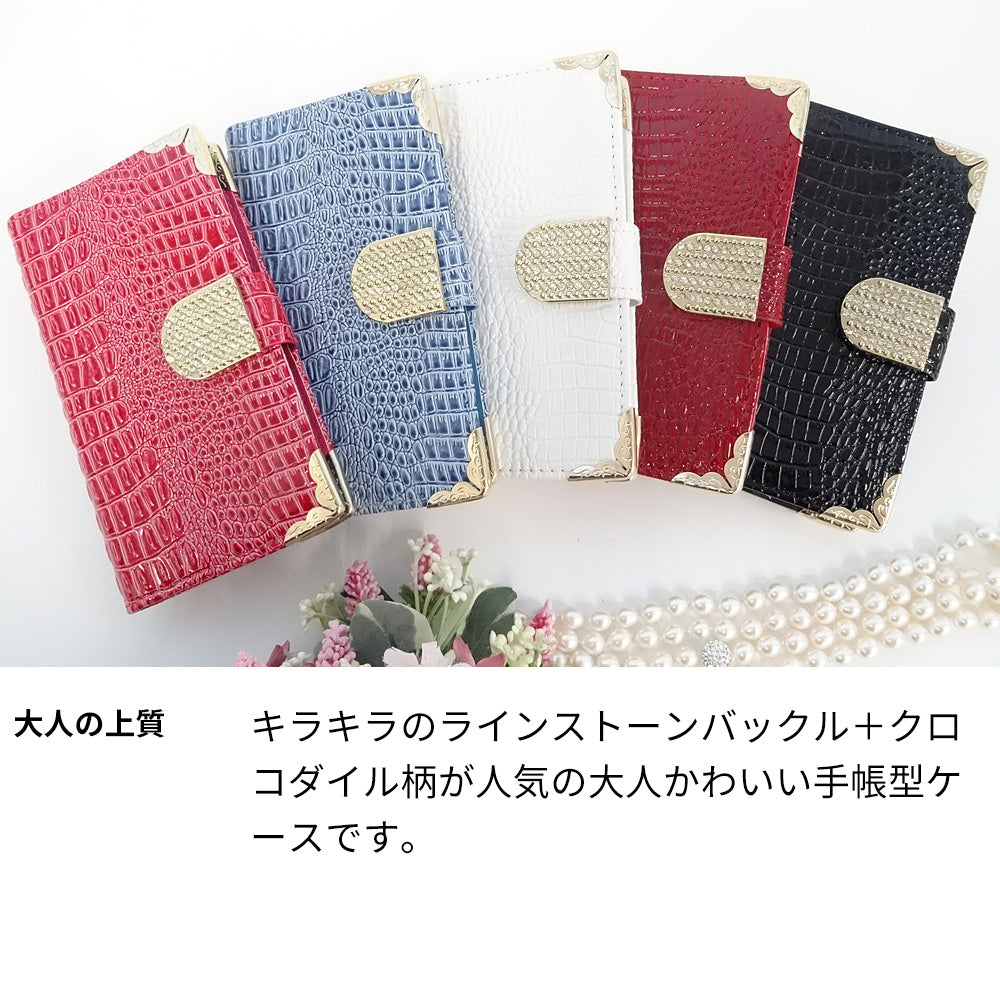 Xperia 10 VII SOG16 au クロコダイル・ラインストーンキラキラバックル 手帳型ケース