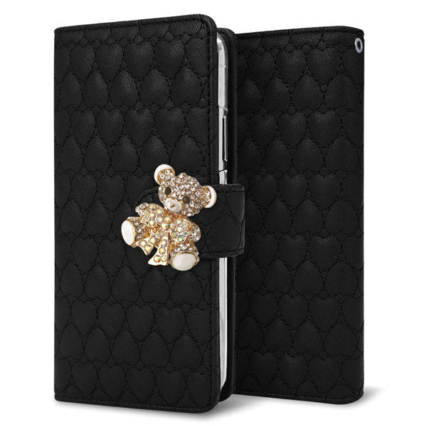 AQUOS wish3 A302SH Y!mobile ハートのキルトデコ 手帳型ケース 耐衝撃
