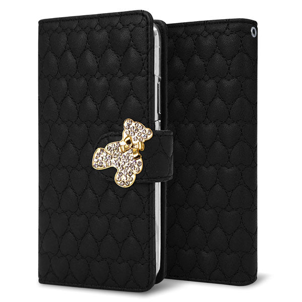 AQUOS wish3 A302SH Y!mobile ハートのキルトデコ 手帳型ケース 耐衝撃