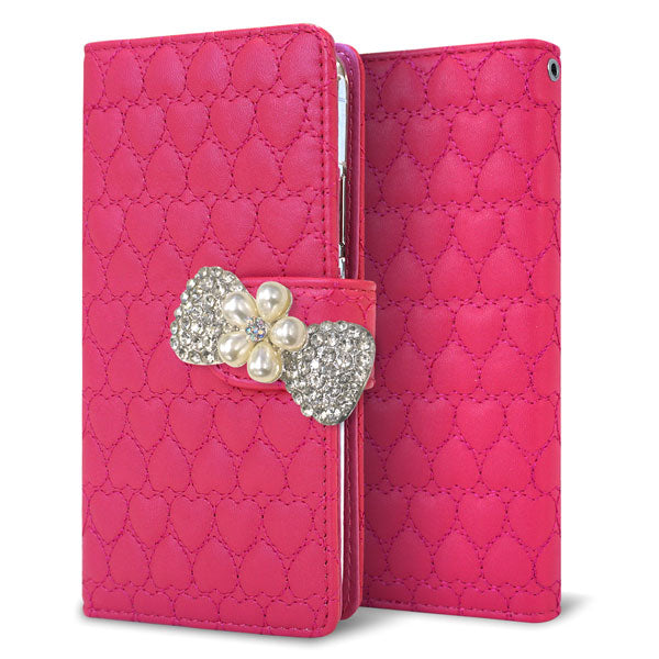 AQUOS zero SH-M10 ハートのキルトデコ 手帳型ケース 耐衝撃