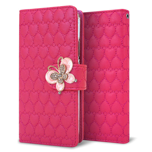 らくらくスマートフォン me F-03K docomo ハートのキルトデコ 手帳型ケース 耐衝撃