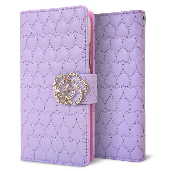 らくらくスマートフォン me F-03K docomo ハートのキルトデコ 手帳型ケース 耐衝撃