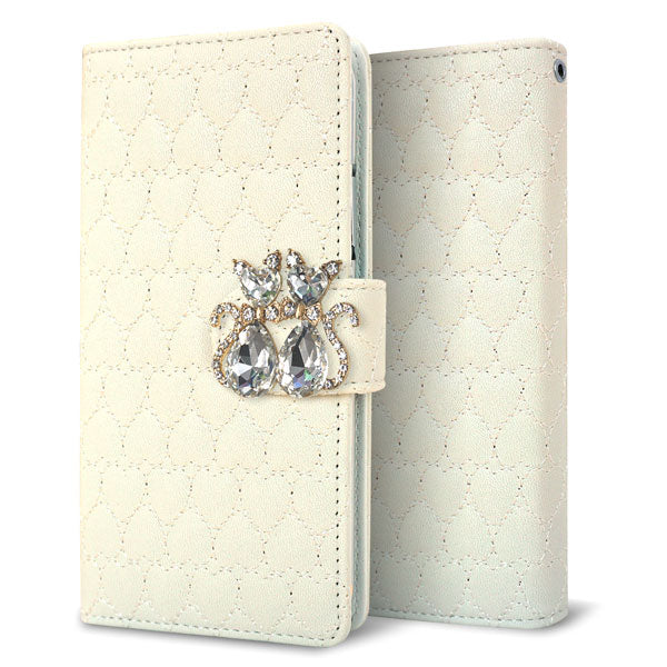 AQUOS SH-M04-A ハートのキルトデコ 手帳型ケース 耐衝撃