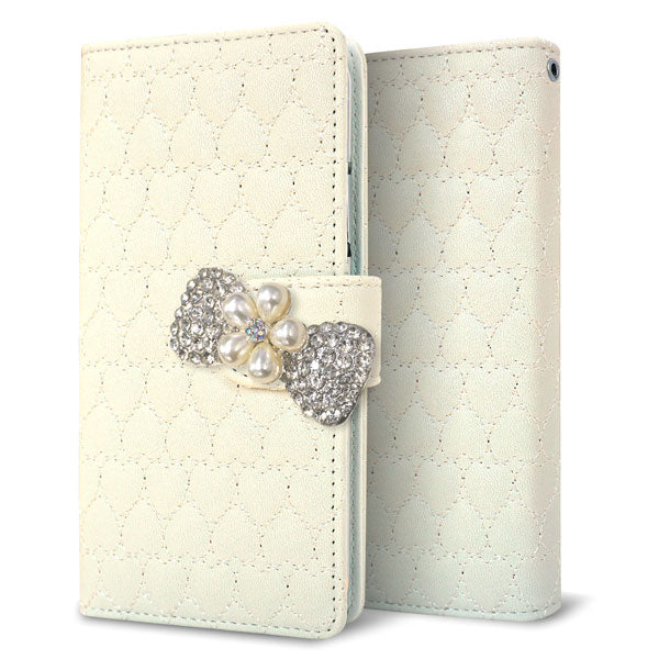 Xperia 5 V XQ-DE44 ハートのキルトデコ 手帳型ケース 耐衝撃