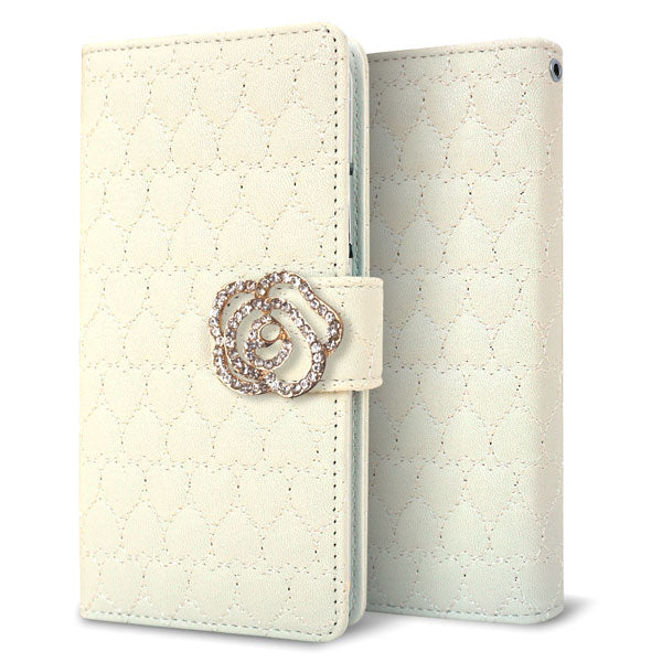 らくらくスマートフォン F-42A docomo ハートのキルトデコ 手帳型ケース 耐衝撃