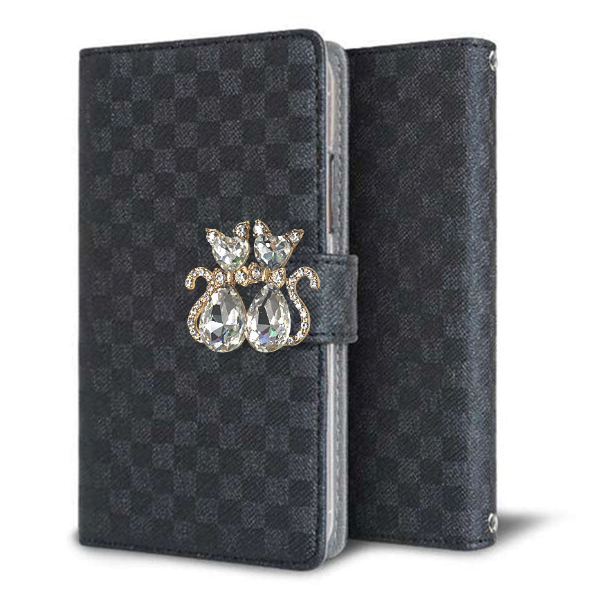 Xperia 1 V SOG10 au クリアプリントブラックタイプ 手帳型ケース