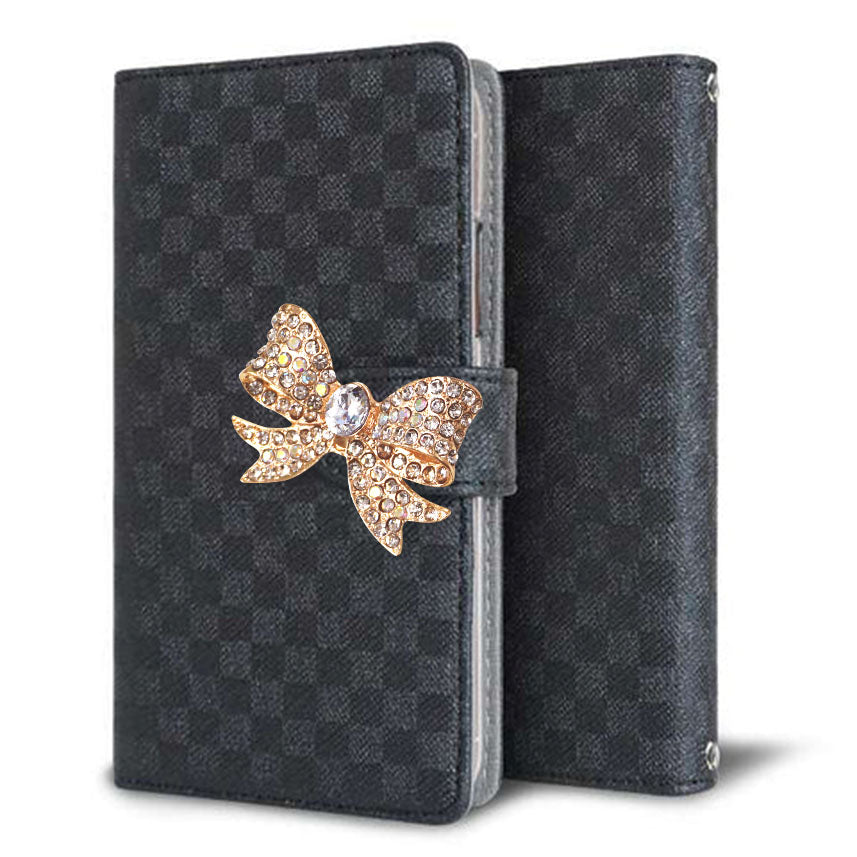 らくらくスマートフォン me F-01L docomo クリアプリントブラックタイプ 手帳型ケース