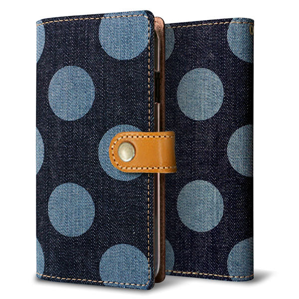 OPPO Reno11 A A401OP Y!mobile 天然素材の水玉デニム本革仕立て 本革ベルト 手帳型ケース 耐衝撃