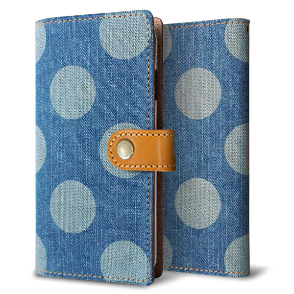 Xperia XZ2 SOV37 au 天然素材の水玉デニム本革仕立て 本革ベルト 手帳型ケース 耐衝撃