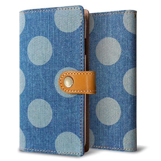 Galaxy S24 Ultra SC-52E docomo 天然素材の水玉デニム本革仕立て 本革ベルト 手帳型ケース 耐衝撃