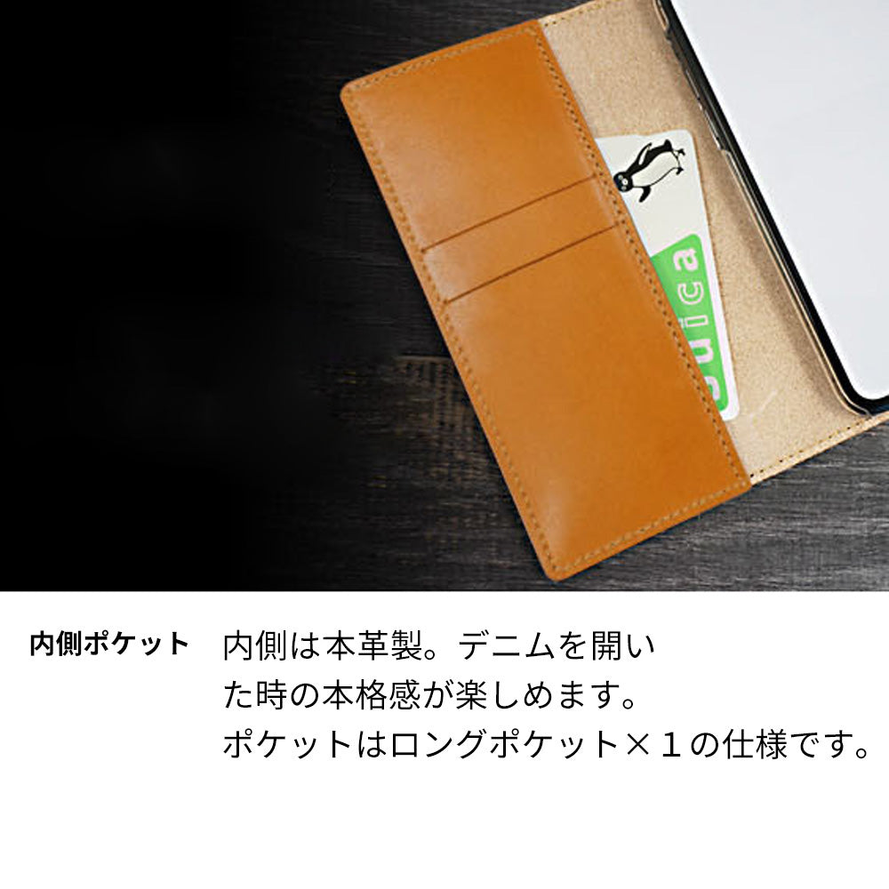 シンプルスマホ5 A001SH SoftBank 天然素材の水玉デニム本革仕立て 手帳型ケース