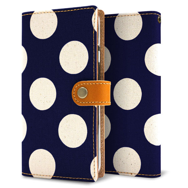 AQUOS wish5 SH-M32 水玉帆布×本革仕立て 手帳型ケース 耐衝撃