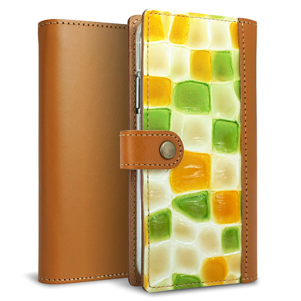 BASIO active SHG09 au ステンドグラス&イタリアンレザー 手帳型ケース 耐衝撃