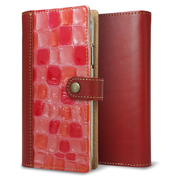 AQUOS R6 A101SH SoftBank ステンドグラス&イタリアンレザー 手帳型ケース 耐衝撃