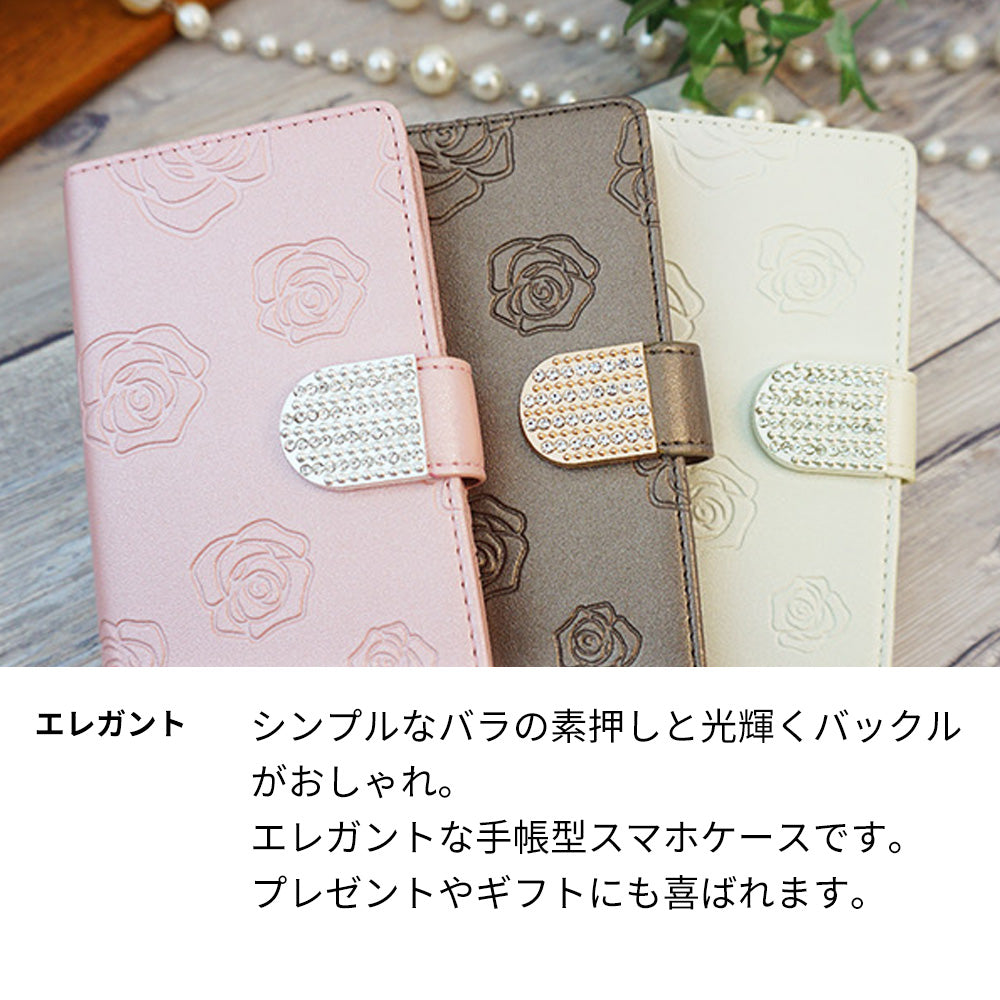 らくらくスマートフォン F-53E docomo スマホケース 手帳型 Rose&ラインストーンデコバックル 耐衝撃