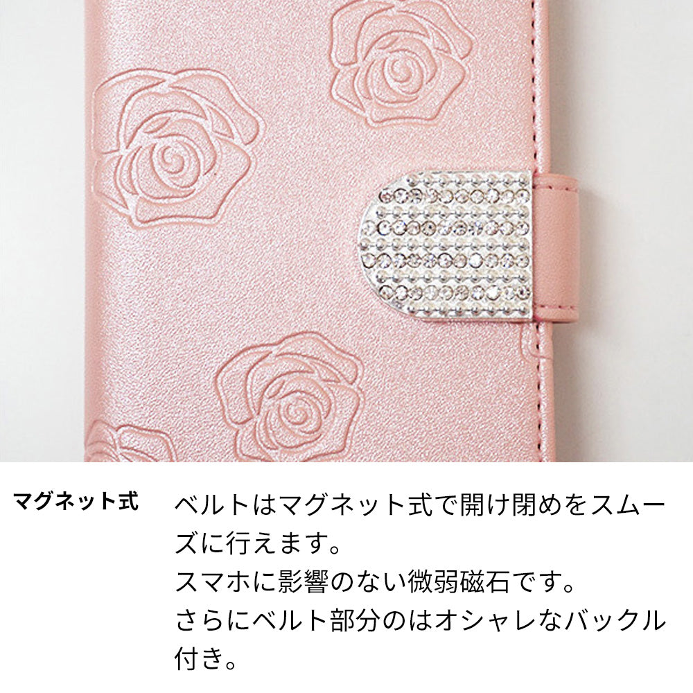 らくらくスマートフォン F-53E docomo スマホケース 手帳型 Rose&ラインストーンデコバックル 耐衝撃