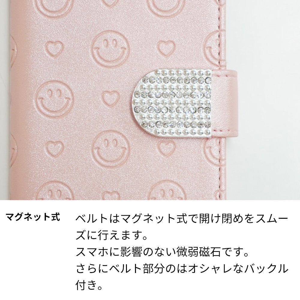 arrows We2 FCG02 au スマホケース 手帳型 ニコちゃん ハート デコ ラインストーン バックル 耐衝撃