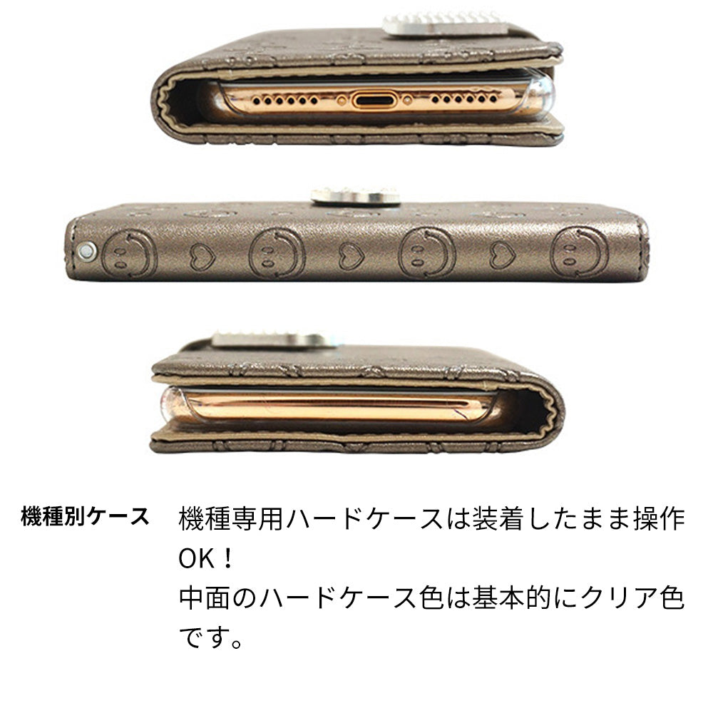 AQUOS wish3 A302SH Y!mobile スマホケース 手帳型 ニコちゃん ハート デコ ラインストーン バックル
