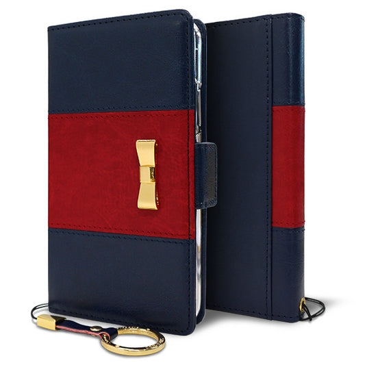 BASIO active SHG09 au スマホケース 手帳型 バイカラー×リボン 耐衝撃