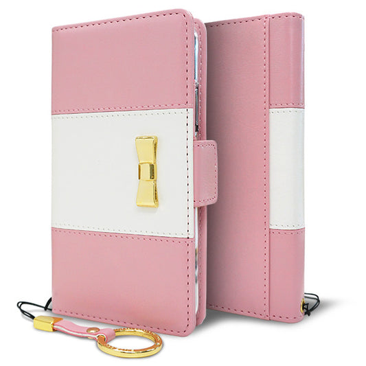 BASIO active2 SHG12 au スマホケース 手帳型 バイカラー×リボン 耐衝撃