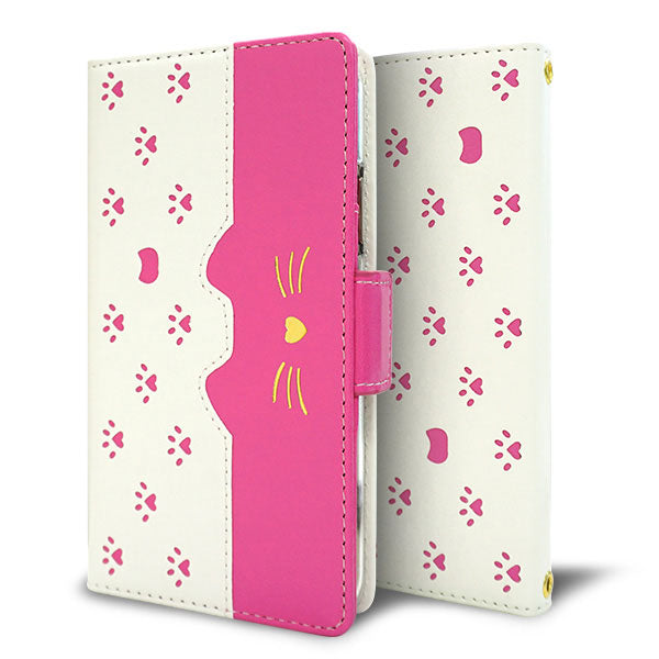 BASIO active SHG09 au スマホケース 手帳型 ねこ 肉球 ミラー付き スタンド付き 耐衝撃