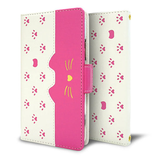 BASIO active SHG09 au スマホケース 手帳型 ねこ 肉球 ミラー付き スタンド付き 耐衝撃