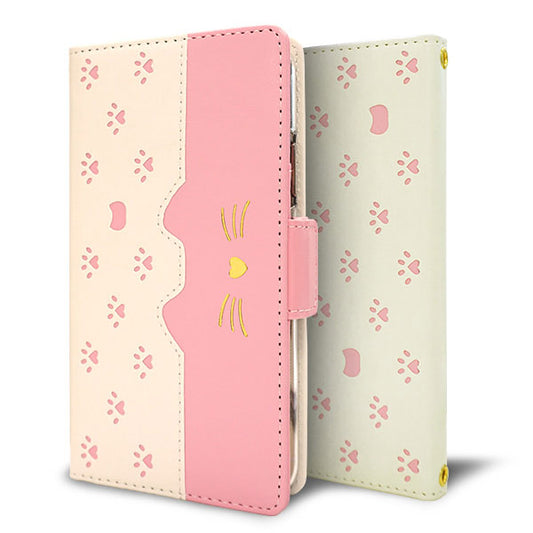 arrows We2 FCG02 au スマホケース 手帳型 ねこ 肉球 ミラー付き スタンド付き 耐衝撃