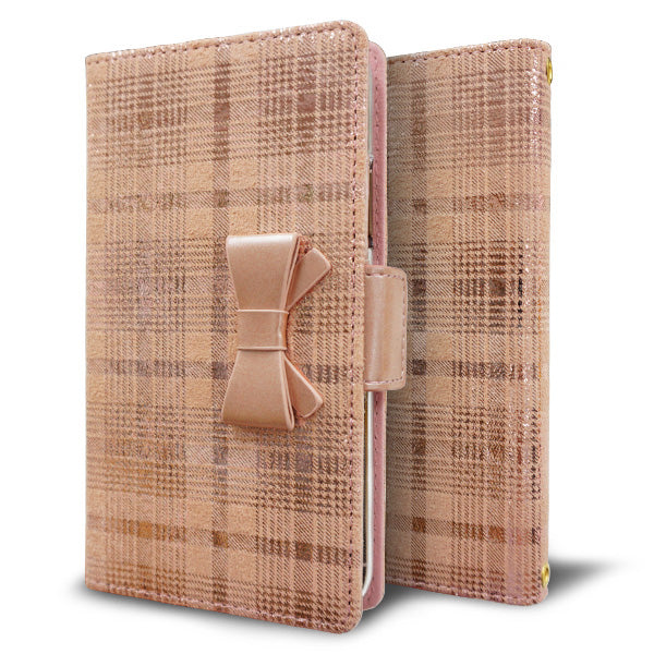 Xperia 10 VII SO-52F docomo スマホケース 手帳型 リボン キラキラ チェック 耐衝撃