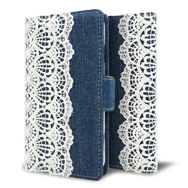 Galaxy S24 Ultra SC-52E docomo スマホケース 手帳型 デニム レース ミラー付 耐衝撃