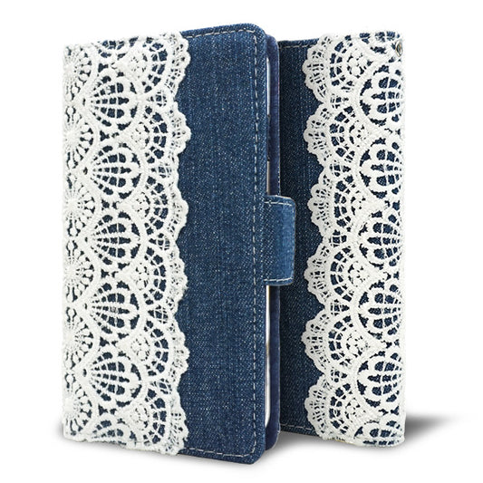 moto g64y 5G A401MO Y!mobile スマホケース 手帳型 デニム レース ミラー付 耐衝撃