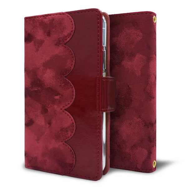 AQUOS sense10 A505SH SoftBank スマホケース 手帳型 スエード風 ウェーブ ミラー付 スタンド付