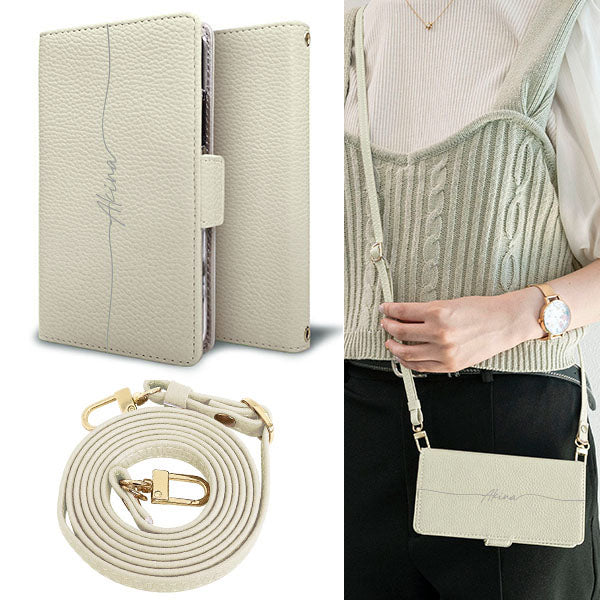 Rakuten BIG s 楽天モバイル スマホショルダー 【 手帳型 Simple 名入れ 長さ調整可能ストラップ付き 】 耐衝撃