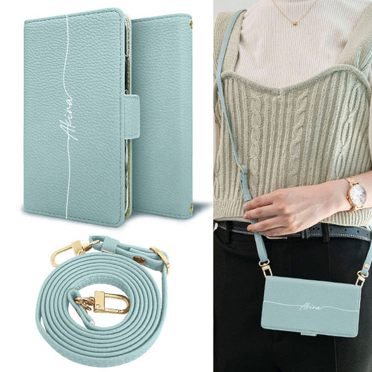 AQUOS R compact SHV41 au スマホショルダー 【 手帳型 Simple 名入れ 長さ調整可能ストラップ付き 】 耐衝撃