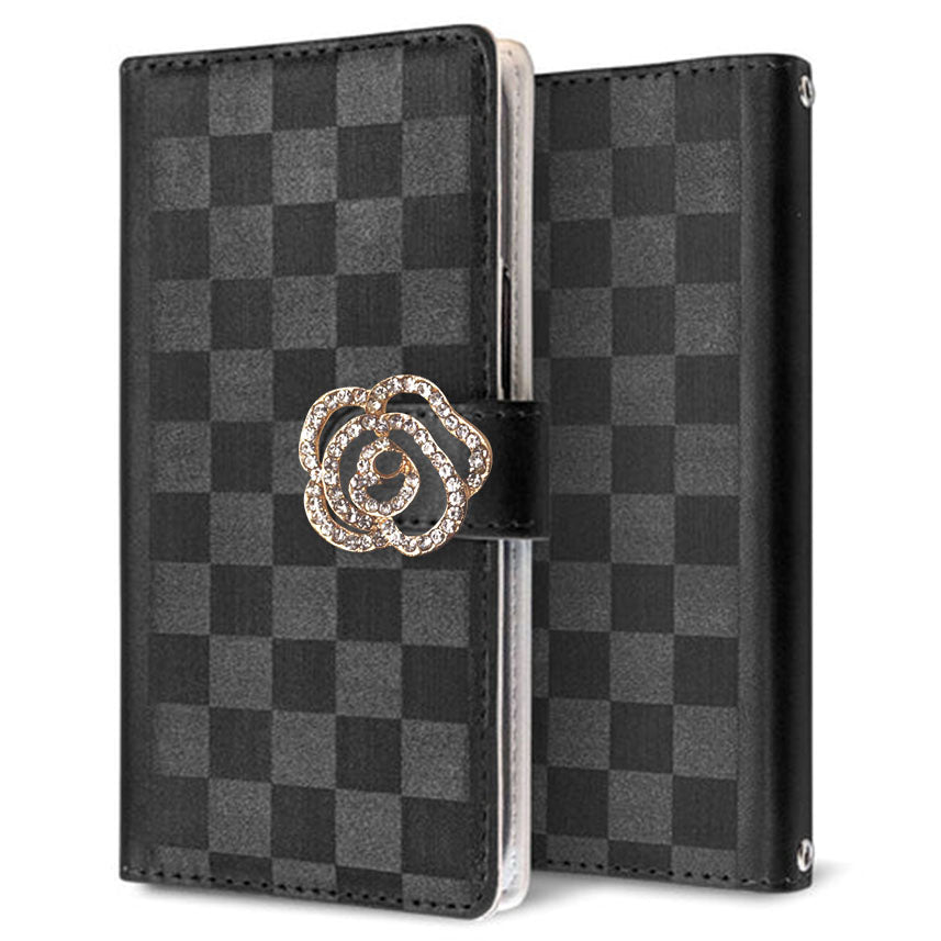 AQUOS sense2 SHV43 au かくれ市松模様 手帳型ケース 耐衝撃