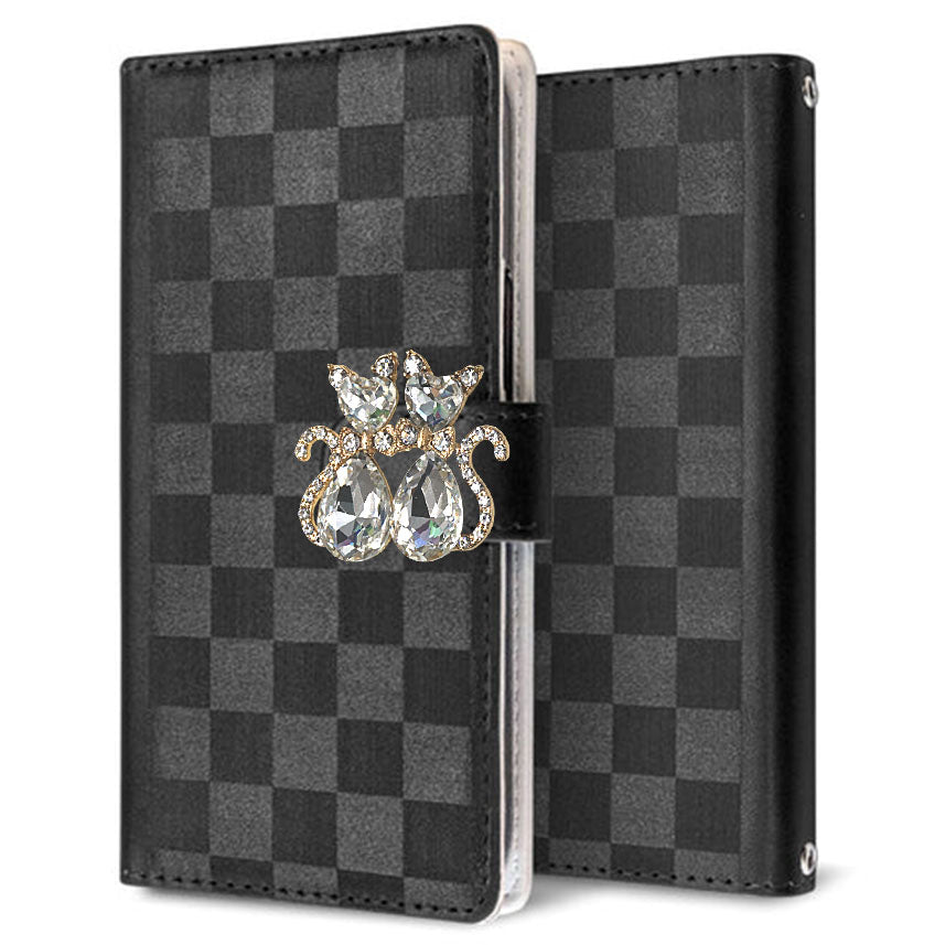 Galaxy A41 SCV48 au かくれ市松模様 手帳型ケース 耐衝撃