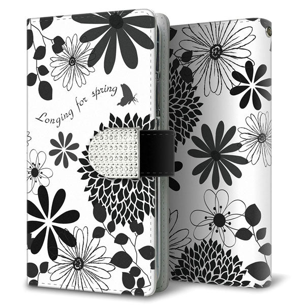 Galaxy S23 SCG19 au モノトーンフラワーキラキラバックル 手帳型ケース 耐衝撃