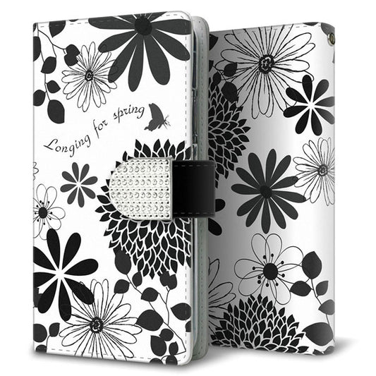 LG style3 L-41A docomo モノトーンフラワーキラキラバックル 手帳型ケース 耐衝撃