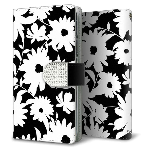 HUAWEI P40 lite E ART-L29N モノトーンフラワーキラキラバックル 手帳型ケース 耐衝撃