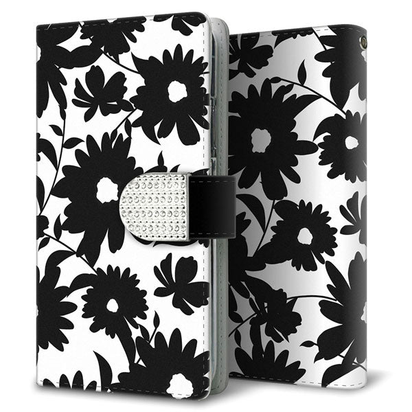 DIGNO SX4 モノトーンフラワーキラキラバックル 手帳型ケース 耐衝撃