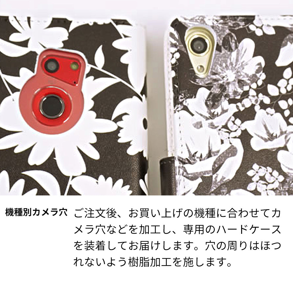 Redmi Note 11 モノトーンフラワーキラキラバックル 手帳型ケース